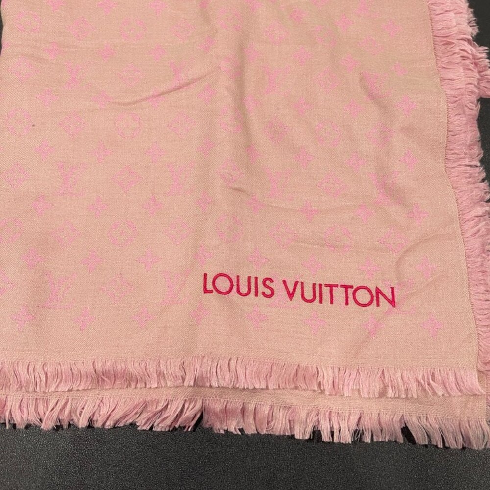 Louis Vuitton Silk/Wool Monogram Stole/Scarf/Shawl Dusty Rose (C141902)